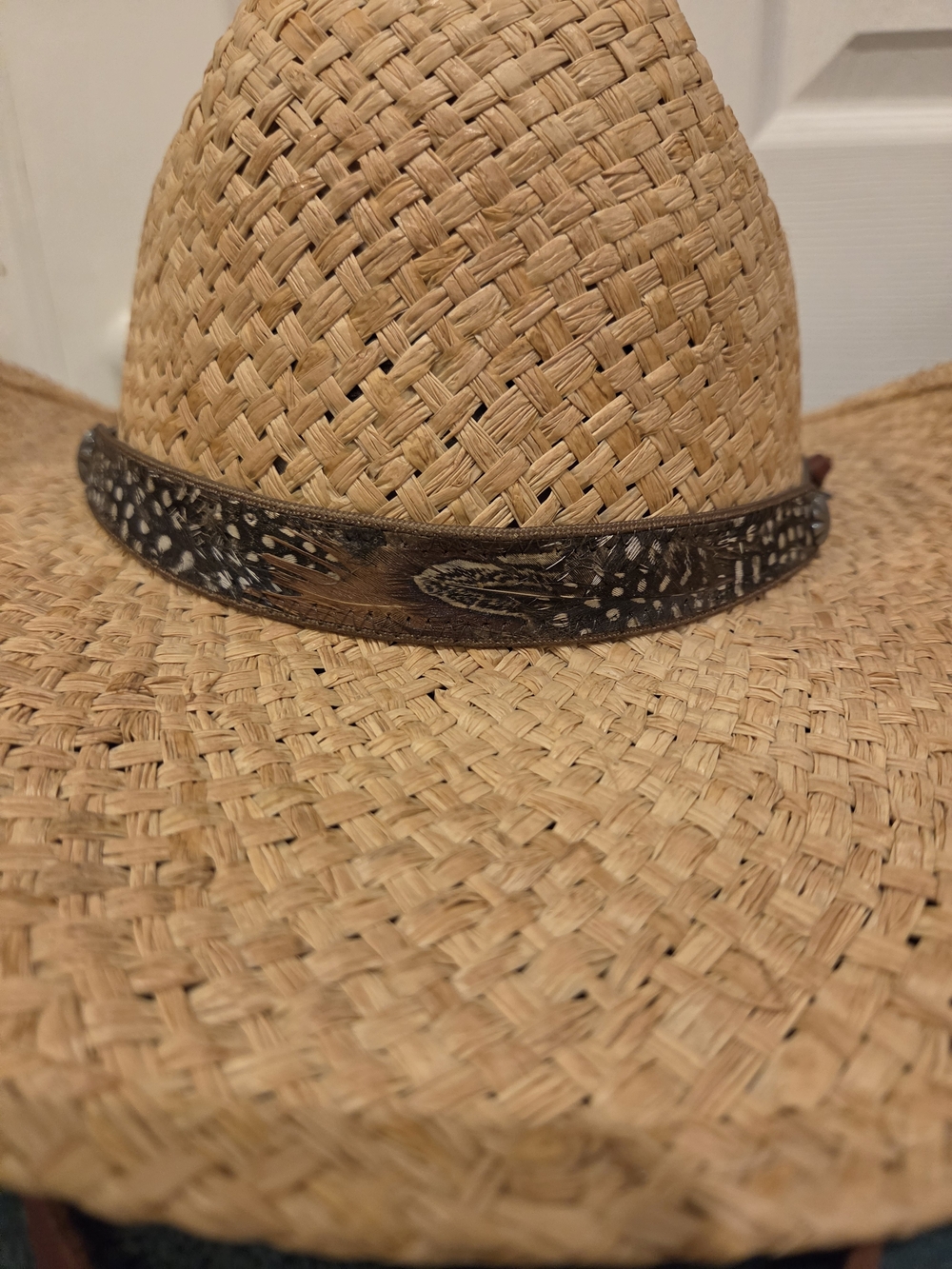 Stetson Natural Straw Cowboy Hat with Brown Leather Chin Strap - Picture 2 of 5